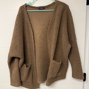 SHEIN Cozy Brown Sherpa Cardigan